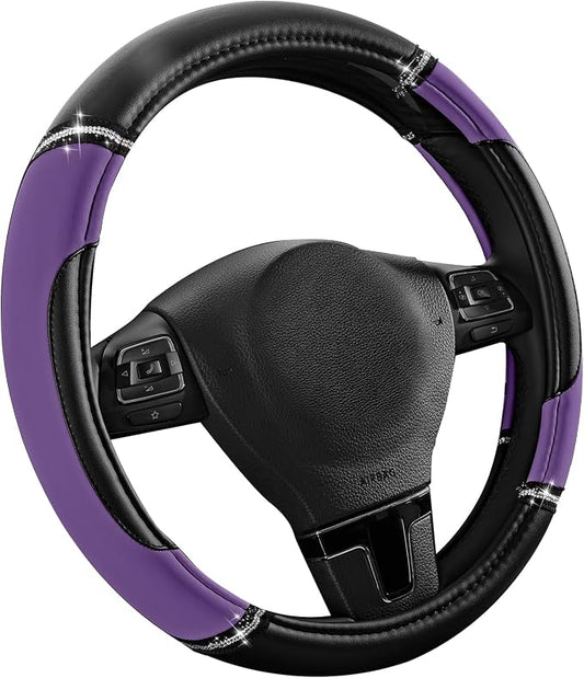 Road Comforts Leather Steering Wheel Cover - Made with PVC Leather - Anti-Slip, Universal Fit 14 1/2 inches to 15 1/2 inches - Purple
