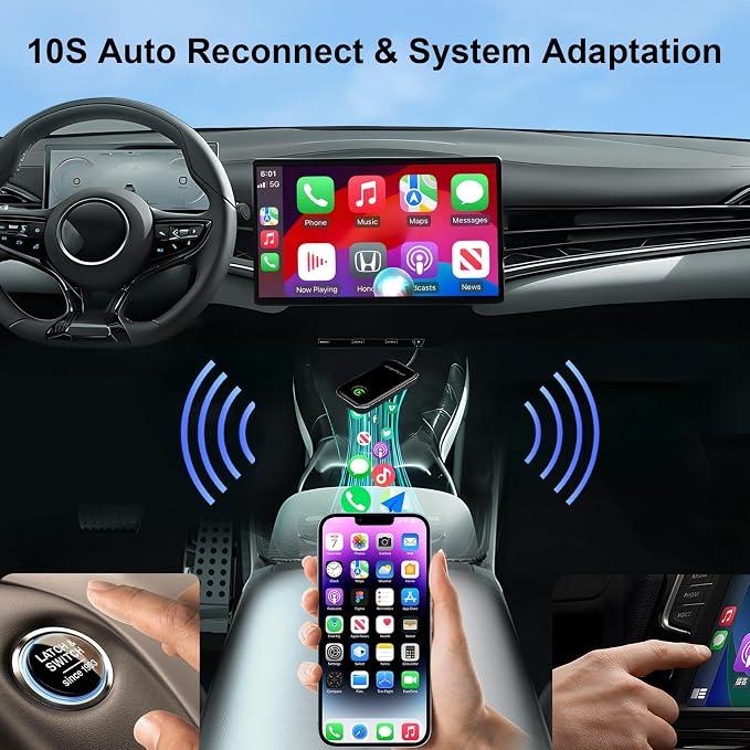 2-in-1 CarPlay Android Auto Wireless Adapter, Plug and Play, No Delay,Plug & Play,CarPlay Converter Dongle for Apple Wired CarPlay Cars & for iPhone iOS 10+, USB & USB C