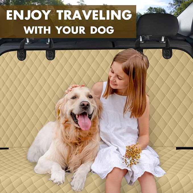 NECKORY Backseat Cover for Dogs, Waterproof and Non-Slip Pet Bench Seat Covers, Car Seat Protector for Back Seat, Universal Size Rear Car Seat Cover Fits Cars, Trucks and SUVs, L-Khaki&Black