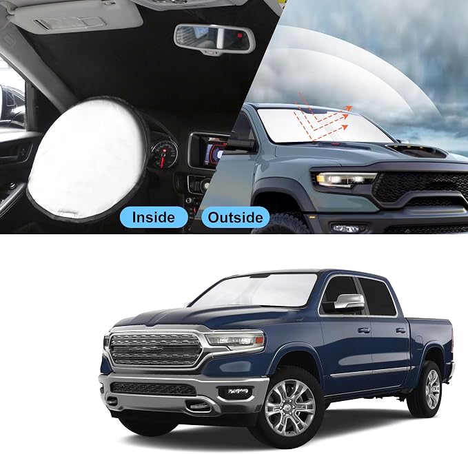 TINGLU Sun Shade for Dodge RAM 1500 2019-2025 2026 CrewCab,MegaCab Pickup,2Dr RegularCab,4Dr QuadCab Accessories Windshield Sun Shade Window Shade UV Rays Protection Sun Visor Cover