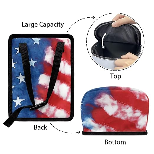 Talayituse American Flag Tie Dye Print Car Trash Bin, Large Size Auto Trash Can Adjustable Portable Garbage Can with Lid, Vehicle Hanging Bag for Headrest Front Back Seat