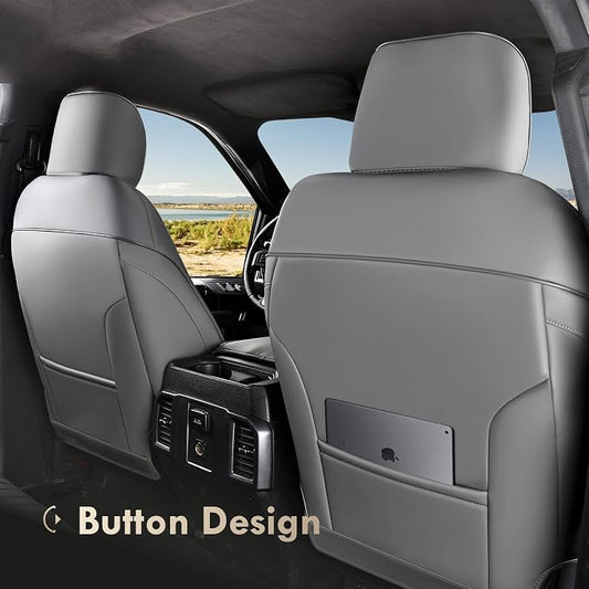 Coverado Leather Car Seat Cover, Custom Fit for Ford F150 Seat Covers, Ford F150 Truck Seat Covers Waterproof Fit for 2015-2026 F150 & 2017-2026 F250 F350 F450 Gray - Front Pair