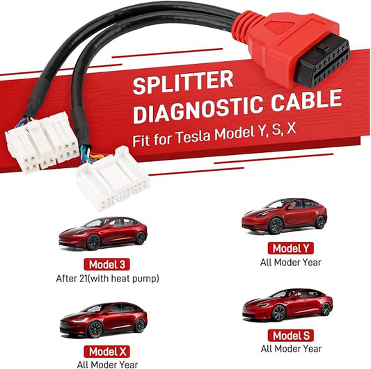 TCAN003 Splitter Diagnostic Cable Adapter for Tesla Model 3, Y, S, X,OBD2 Connector Work Scanner for MaxiSys Ultra Elite II PRO MS909,20 Pin+12 Pin to 16 Pin OBDII Adapter (2-in-1 12pin+20pin)