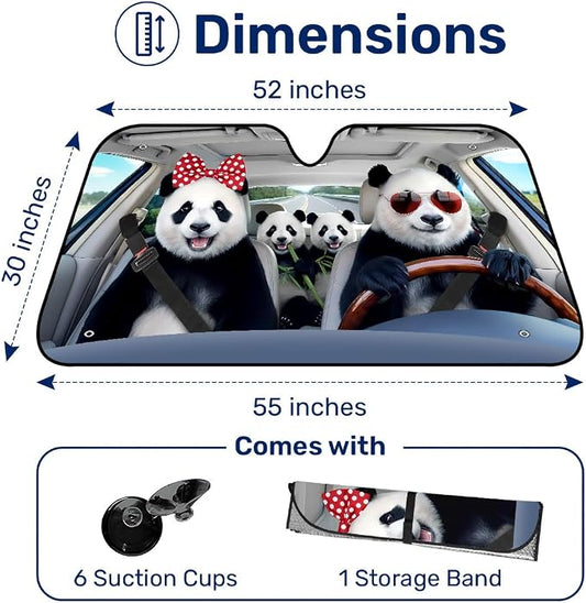 GENANY Panda Windshield Sun Shade for Car SUV Truck (55x30 Inches), Front Window Visor for Windows, Protector Blocks UV, Car Decor