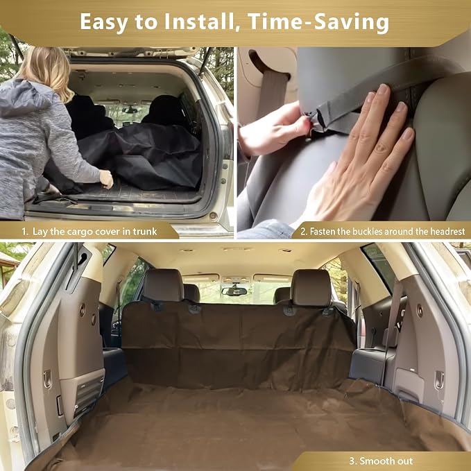 F-color SUV Cargo Liner for Dogs, Water Resistant Pet Cargo Cover Dog Seat Cover Mat for SUVs Sedans Vans with Bumper Flap Protector, Non-Slip, Large Size Universal Fit, Brown