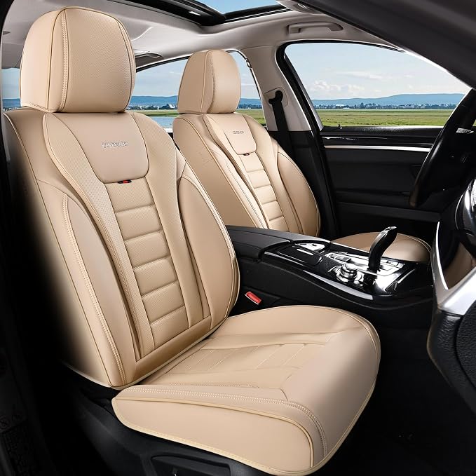 Coverado Car Seat Covers Full Set, Seat Covers for Cars, Front Seat Covers and Back Seat Cover Waterproof Leather Automotive Seat Cover, Universal Car Interior Protectors Cushion for Most Cars