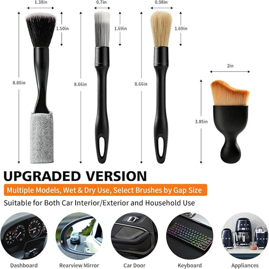 8PCS Car Detailing Brush Set, Car Interior and Exterior Soft Bristle Cleaning Brushes, Includes 4 Different Brushes, Multi-use for Auto Detailing, Dashboard, Vents, Wheels and Tires