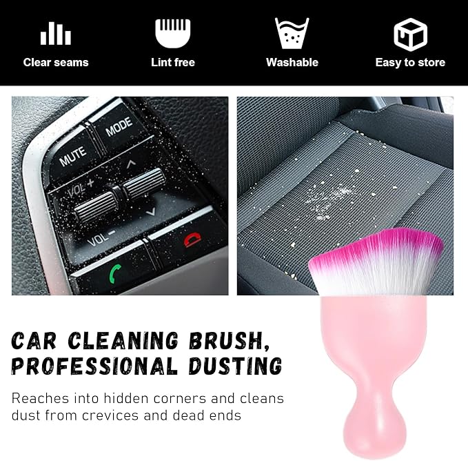 Ziciner 2 PCS Car Detailing Brush, Curved Soft Bristles Auto Removal Dust Collectors, Universal Vehicle Dashboard, Air Conditioner Vents etc Interior Cleaning Tool Accessories (Pink/White/Red)