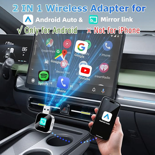 YOUKOYI Wireless Android Auto/Mirror Link Adapter, Not Compatible with iPhone, Instant Wired to Wireless Conversion, Plug & Play, Mini Stable Design