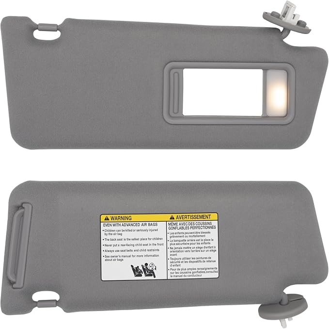 NHILES Driver & Passenger Side Sun Visor Replacement Fits for Toyota Tacoma 2005-2015 Sunshade with Light 7432004210B0 7431004120B0 Color Gray