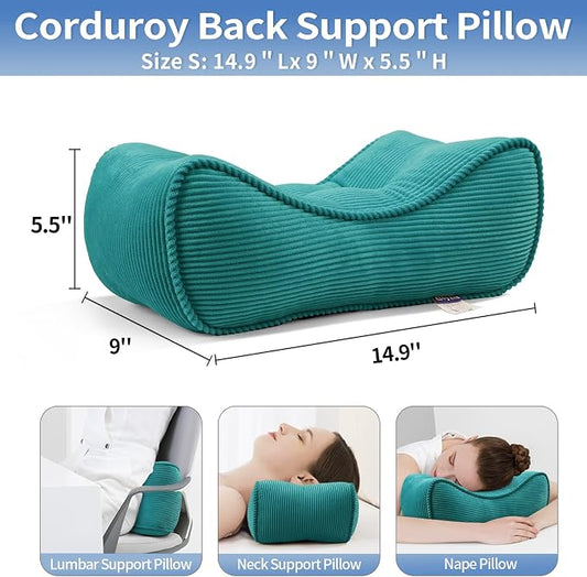 Lumbar Support Pillow for Study Desk Chair, Bite-Size Natural Latex Foam Back Support Pillow for Lower Back Pain Relief, Soft & Support Corduroy Office Chair Cushion, S, Blue