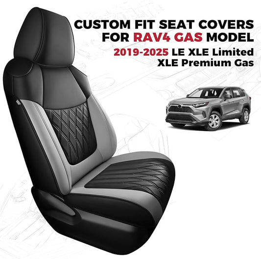 FREESOO Custom Seat Covers for Toyota RAV4 2019 2020 2021 2022 2023 2024 2025 LE XLE Limited XLE Premium Gas, RAV4 Leather Car Seat Covers Interior, RAV 4 SUV Accessories Full Set, BlackGrey