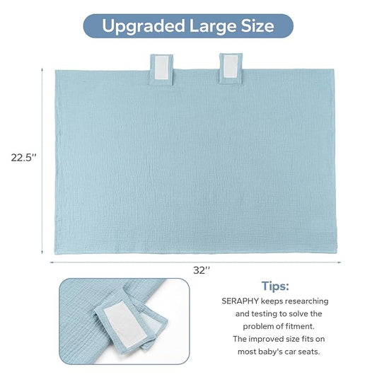 SERAPHY 100% Muslin Cotton Car Seat Cover Baby, Universal Carseat Covers, Breathable Baby Car Seat Canopy for Boys Girls, Soft Infant Car Seat Cover for Summer โBlue