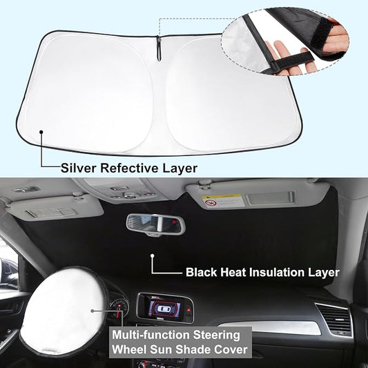 TINGLU Sun Shade for Honda Fit 2015-2020 Accessories Windshield Sun Shade Window Shade UV Rays Protection Sun Visor Cover with Steering Wheel Sunshade Storage Bag