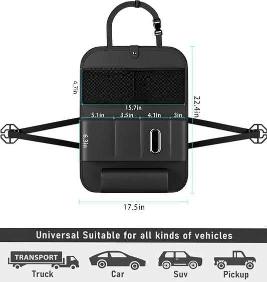 GMQ Backseat Car Organizer with Tray 1 Pack,Car Backseat Organizer with Foldable Table for Kids,Multifunctional Seat Back Organizer with Storage Pockets Car Storage Organizer (Black)