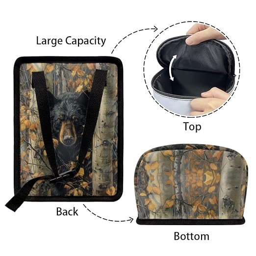 Talayituse Bear Hunting Camo Print Car Trash Can with Lid, Leak Proof Auto Trash Bag Hanging Vehicle Garbage Can Multipurpose Storage Container for Back Seat Road Trip