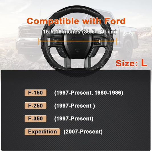GIANT PANDA Car Steering Wheel Cover for Ford F150 F250 F350 Expedition 15.5-16 inches - Black