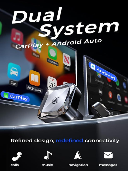 Wireless CarPlay Adapter & Wireless Android Auto Adapter, 2 in 1 Car Dongle with WiFi 6 & Bluetooth 5.4, 3s Auto-Connect, Metal Housing for Better Cooling, Includes USB-C Adapter, Fits 1000+ Vehicles