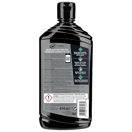 Turtle Wax Hybrid Solutions Ceramic Acrylic Black Car Polish and Wax, Car Scratch Remover & Car Paint Restorer for Black Cars, Deep Shine, Ceramic Coating Protection & Water Beading, 14 oz (Pack of 1)