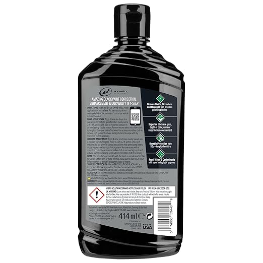 Turtle Wax Hybrid Solutions Ceramic Acrylic Black Car Polish and Wax, Car Scratch Remover & Car Paint Restorer for Black Cars, Deep Shine, Ceramic Coating Protection & Water Beading, 14 oz (Pack of 6)