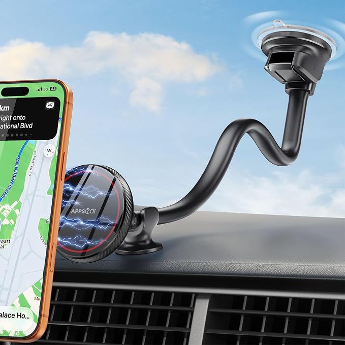 APPS2Car for MagSafe Car Mount for Dad, Magnetic Phone Holder for Car Upgraded 14-Inch Long Arm Suction Cup, Windshield Phone Mount fits iPhone 17 Pro Max Plus 16 15 14 13 12 Mini