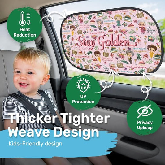 GENANY 2pcs Girls Window Sun Shade for Sedan SUV Truck (21x14 Inches), Sun Shades for Side Window, Accessories for Kids, Baby Window Shades, Spring Car Decor