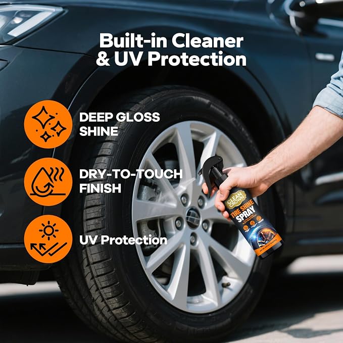 Tire Shine Spray (10.14 Fl oz), High Gloss Car Tire Shine and Cleaner for Black Tires, Rubber & Wheels, Easy Spray-On Tire Dressing for Cars, Trucks, SUVs, Motorcycles, RVs & More