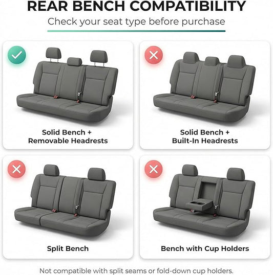 FH Group Automotive Rear Car Seat Covers for SUV, Trucks, Sedan and More - Universal Fit Front High Back & Rear Solid Bench Design Interior Accessories - 3D Mesh Fabric Center Panel - Black