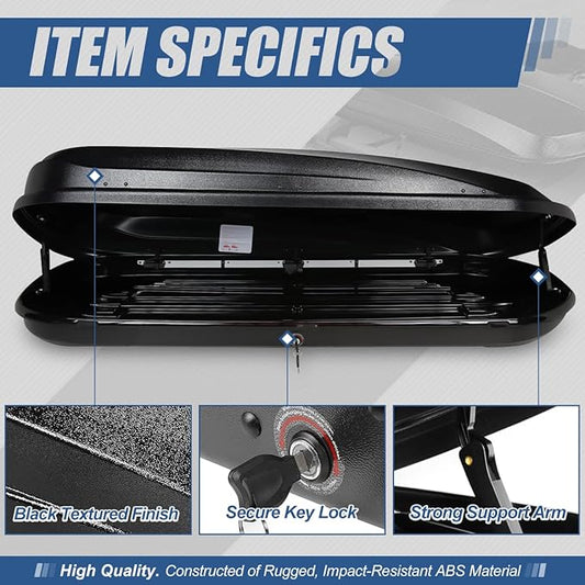 Auto Dynasty Hard Shell Roof Top Mount Car Storage Travel Luggage Box Cargo Carrier with Security Keys, 78 (L) x 31 (W) x 15 (H) Inches, Capacity 110 Pounds, 17 Cubic Feet, Textured Black