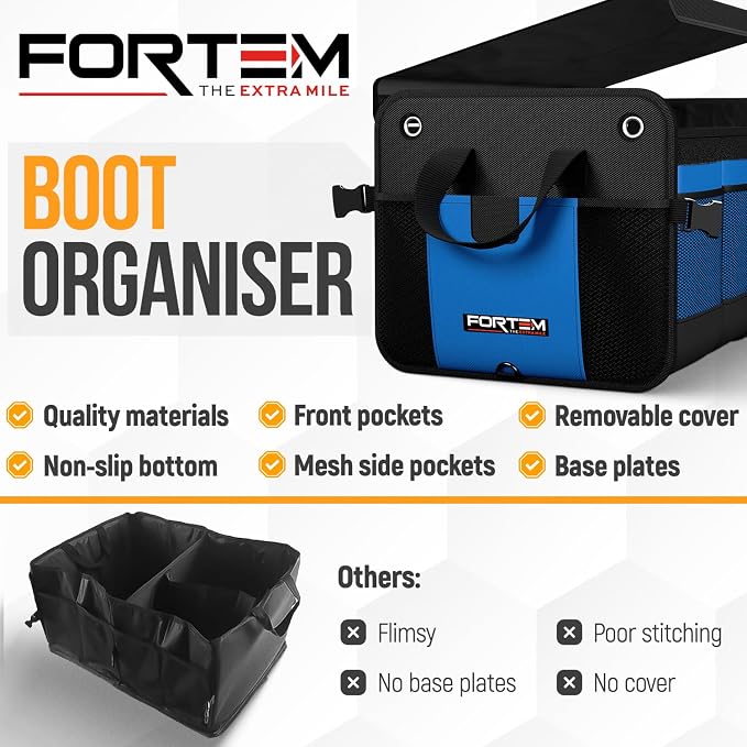FORTEM Trunk Organizer For SUV Car Organizer and Storage, Multi-Compartment Storage Bag Car Accessories for Women Men, Perfect Christmas Gifts, 1680D Oxford, Non Slip Bottom, Straps, Soft Cover (50L)