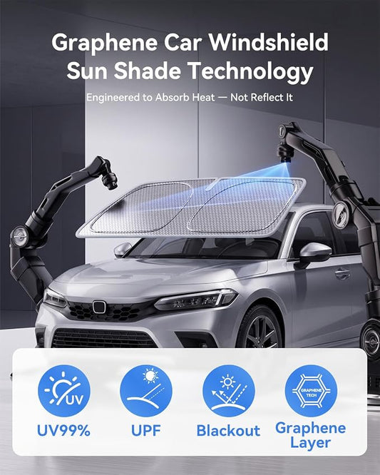helloleiboo Windshield Sun Shade for Honda Civic 2022-2026 Graphene Honeycomb Heat Shield with UV Protection Foldable Custom Fit Front Window Sunshade Silver 56" x 28"