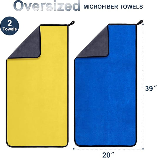 Large Microfiber Towels for Cars - 20"x39" Ultra Absorbent & Soft Microfiber Cloth (2-Color Packaging) | Oversized Microfiber Cleaning Cloth for Cars Motor Cleaning Detailing Polishing Drying