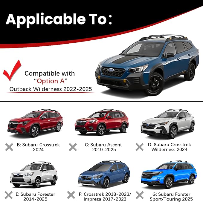 300lbs Roof Rack Cross Bar Compatible with Subaru Outback Wilderness 2022-2025 (Only Fit Wilderness), Aluminum Roof Rails Crossbar for Rooftop Cargo Kayak Bike Snowboard
