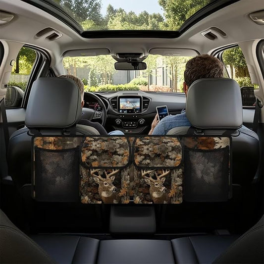 Deer Hanging Car Organizer Waterproof Collapsible Cars Storage Bag with 4 Pockets Space Saving Camo Forest Car Trunk Storage Organizer with Lid for Cars,SUV,Sedan