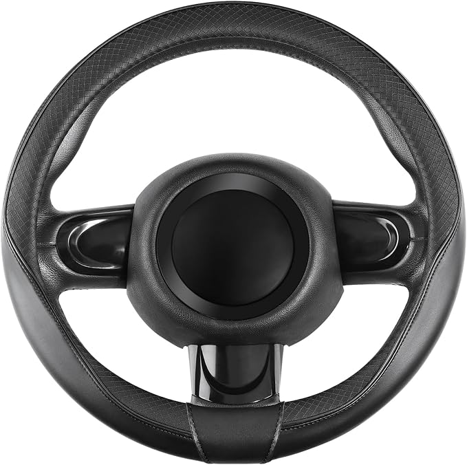 SEG Direct Steering Wheel Cover 14-14.25 inch (35.5-36 cm) Small Size, Microfiber Leather, Non-Slip Comfortable Grip, Fits Cars Prius Civic Model 3 Model Y Camaro, Black