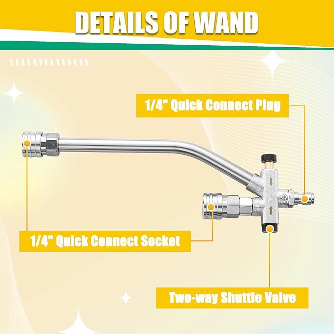 JOEJET Pressure Washer Gun with Mini Foam Cannon Dual Connector, Dual-Purpose Switch Spray Gun with 5 Power Washer Nozzle Tips, Dual Wand Foam Cannon, 1/4” Quick Connector