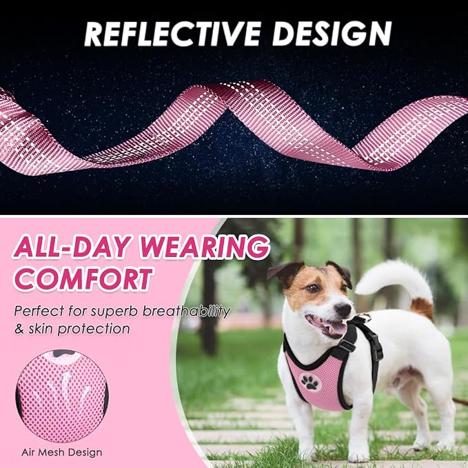 Lukovee Dog Car Harness Seat Belt, Adjustable Mesh Breathable Vest with Elastic Bungee Tether, Soft Padded 2-in-1 Safety Car Harness Seatbelt for Small Medium Large Dogs (A-Pink,M)