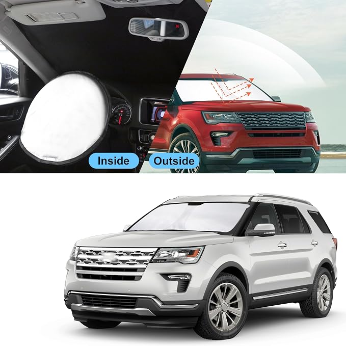 TINGLU Sun Shade for Ford Explorer SUV 2011-2019 Accessories Windshield Sun Shade Window Shade UV Rays Protection Sun Visor Cover with Steering Wheel Sunshade Storage Bag