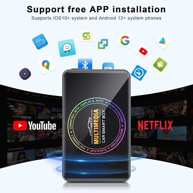 4-in-1 Ai Box Carplay 2026 Wireless CarPlay Adapter 4K HDMI Out to TV/PC/Car, Dual 5G WiFi Split Screen, Plug & Play for OEM Wired CarPlay/Android Auto Cars