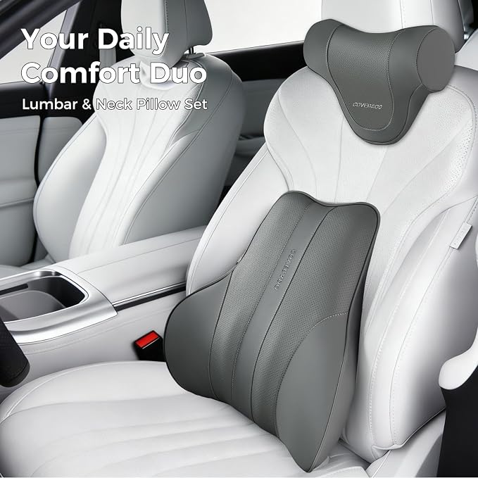 Coverado Car Headrest Pillow, Ergonomic Memory Foam Car Neck Pillow for Driving Seat with Adjustable Strap, Soft PU Leather Breathable Removable Cover Neck Support for Neck Pain Relief