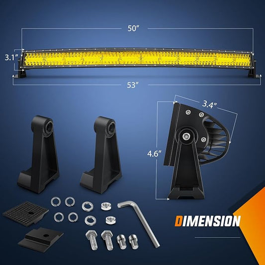 Nilight 50 Inch LED Light Bar 384 LED Chips Yellow Beam Curved Triple Row Fog Light Spot Flood Combo High Power LED Driving Lights Off Road Lights for Trucks SUV UTV ATV Truck Van 4x4 Boat