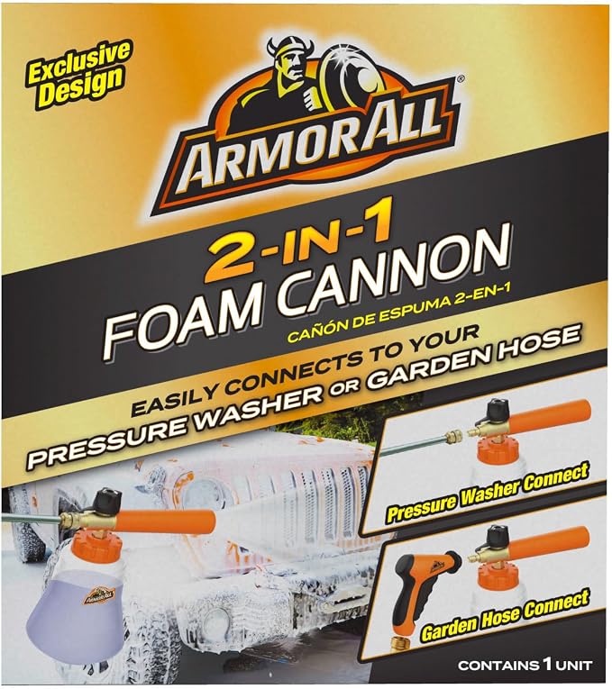 Armor All 2-in-1 Foam Cannon Kit - Car Wash & Detail Cleaning Kit for Power Washers, Garden Hoses, Foam Applicator & Adaptor, Gifts for Men, Pack of 1
