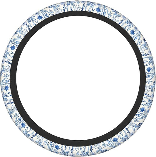 Blue Floral Steering Wheel Cover for Women & Men – Universal 15 Inch Car Accessories, Non-Slip & Stylish Design, Fits Most Cars, SUVs, and Auto