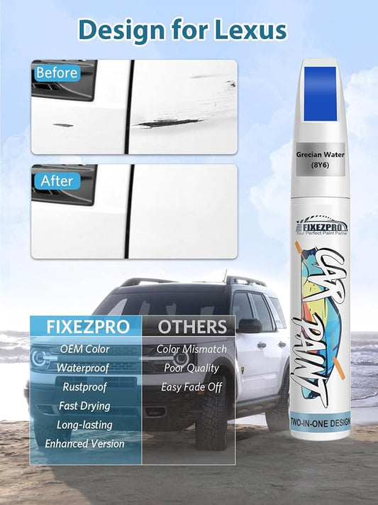 Grecian Water(8Y6) Touch Up Paint for Lexus Cars, Exact Color Match Car Paint Scratch Repair Pen Kit Quick & Easy Fix Vehicle Chips and Automotive Nicks Scuff