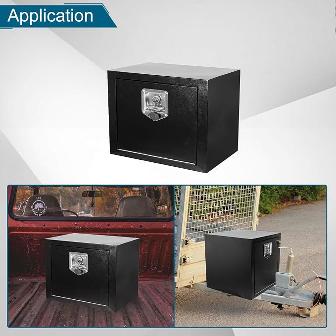 18"X18"X18" Underbody Steel Utility Truck Tool Box Chest With Lock and Keys,Heavy Duty Trailer Toolbox for Pick Up Truck RV Trailer, Black Storage Organizer Box