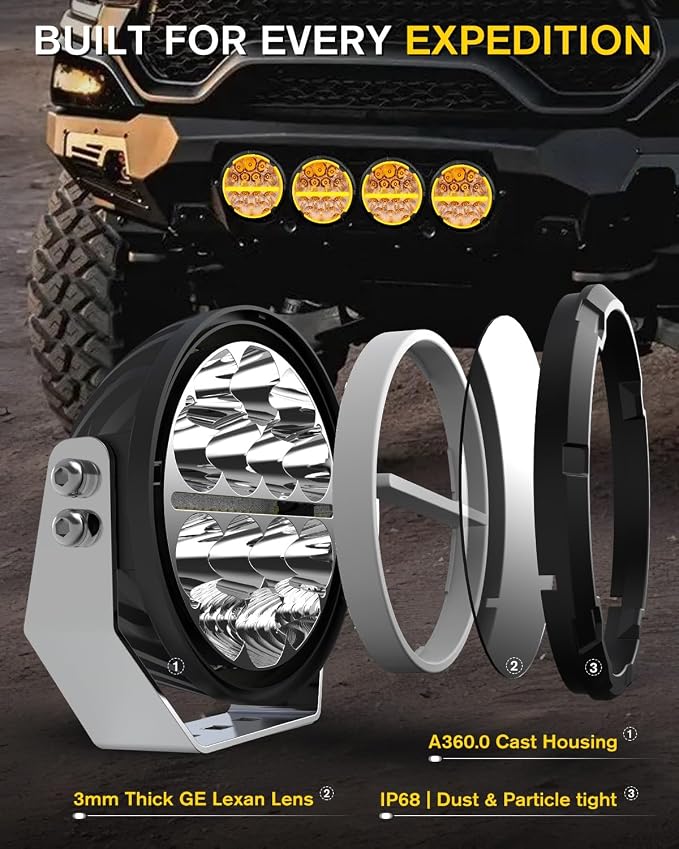 BraveWAY Round LED Offroad Lights 6.5 in 2PC 140W with White & Amber DRL Spot-Flood Combo 20400LM Output Long Distance Driving Auxiliary Work Pods Cubes Light for Trucks, 4WD, 4x4 ATVs, UTVs, Pickups