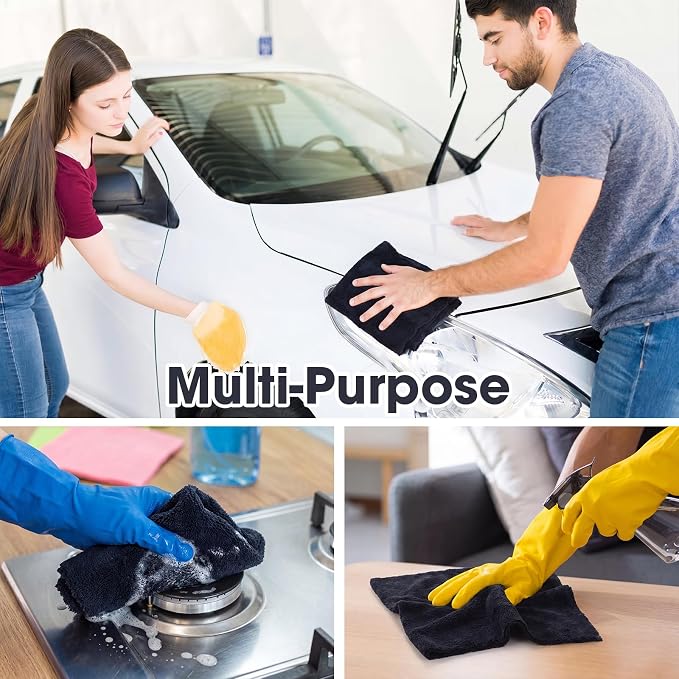 Shimeyao 40 Pcs 16 x 16 Inch Edgeless Microfiber Plush Towels for Cars Detailing Drying Wash Polishing Absorbent Cleaning Cloths, 500 GSM (Black)