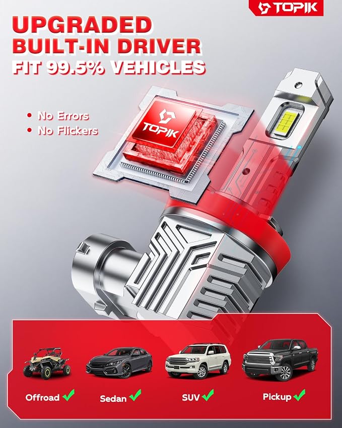 TOPIK Brightest Upgraded H11 LED Bulbs, 30000LM 6500K Super Bright Bulbs, Fog Light Compatible, 1:1 Size Drving Lights with IP67 Waterproof, H8 H9 Driving Lights, 2PCS