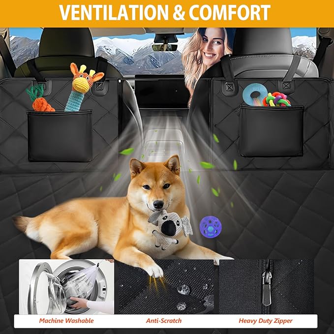 Back Seat Extender for Dogs-Large Space, Dog Car Seat Cover Hard Bottom Holds 420lbs, Sturdy Backseat Extender for Dogs,Upgraded Waterproof Pet Car Bed Dog Hammock for Car, SUV,Truck, Black