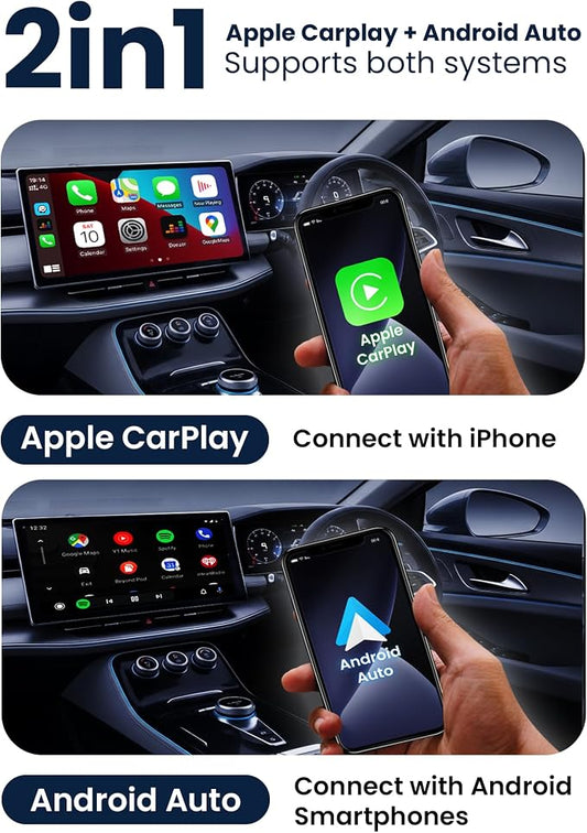 Wireless Apple CarPlay for iPhone & Android Auto Adapter for Android | 2-in-1 | Instantly Converts Wired to Wireless | Plug & Play | No Latency | Mini Size | USB Type-A & USB-C Extension
